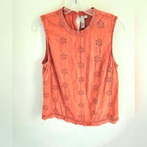 Kut from the Kloth Eyelet Orange Sleeveless Blouse